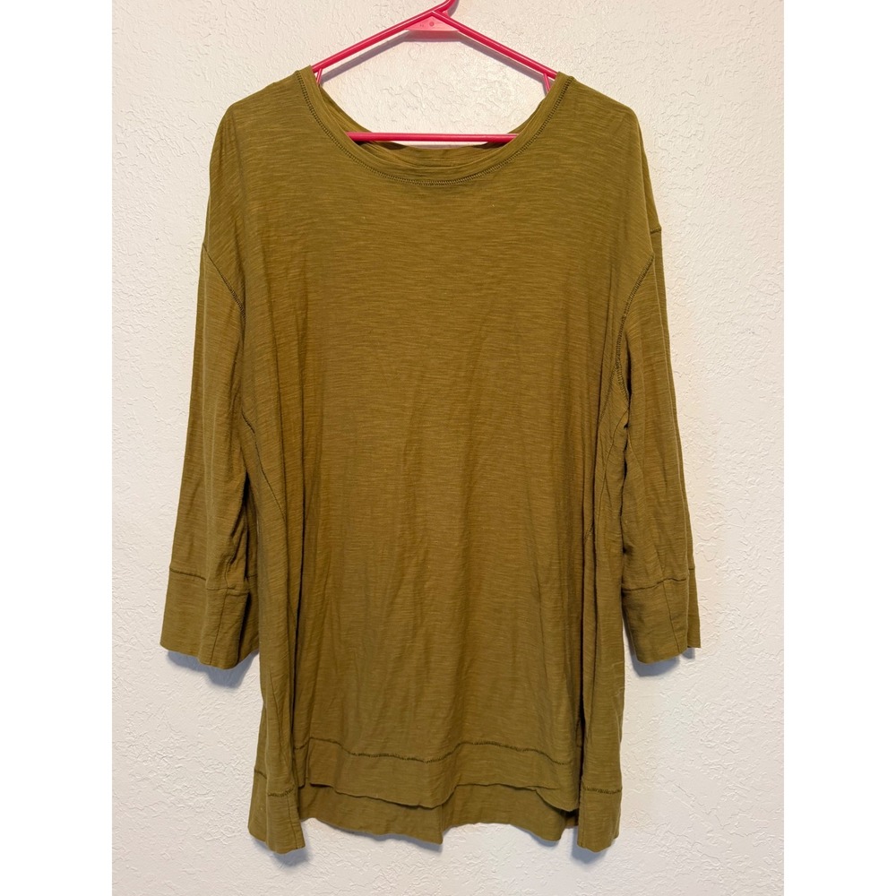 Westbound Olive Green Slub Knit 3/4 Sleeve Scoop Neck Top XL Cotton Modal
